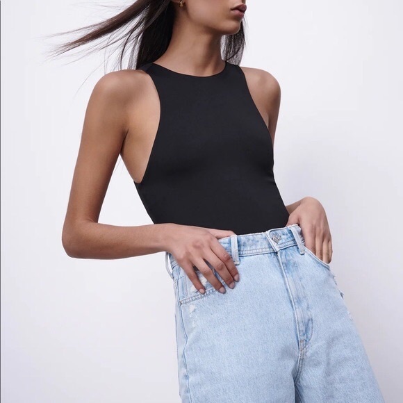 Zara Tops Zara Bodysuit Halterneck High Neck Black Nwt S Poshmark